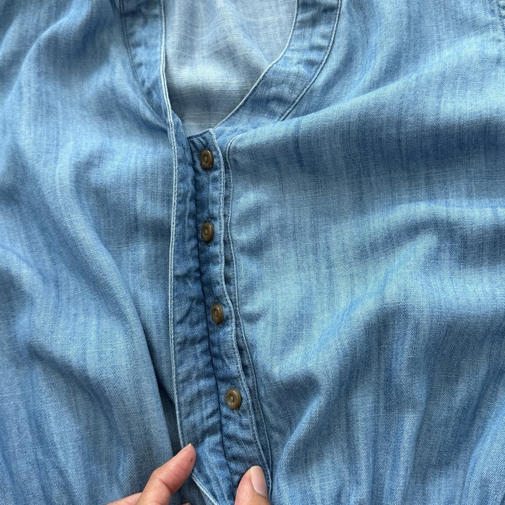 Lands End Blue Chambray Wide Leg 6P Jumpsuit Cottage Boho Resort Travel Coastal - Picture 11 of 11
